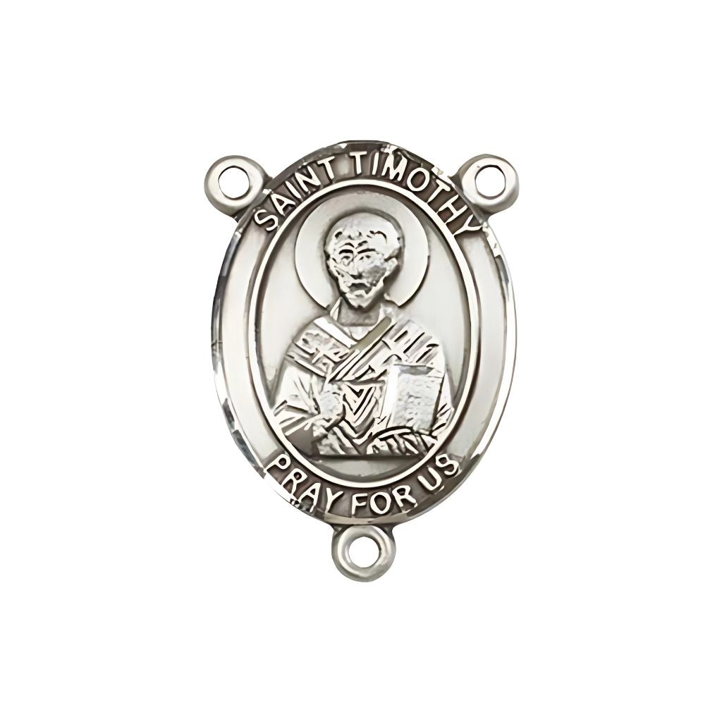 Bliss St. Timothy Engravable Silver Rosary Centerpiece, Measures 3/4-inch tall by 1/2-inch wide