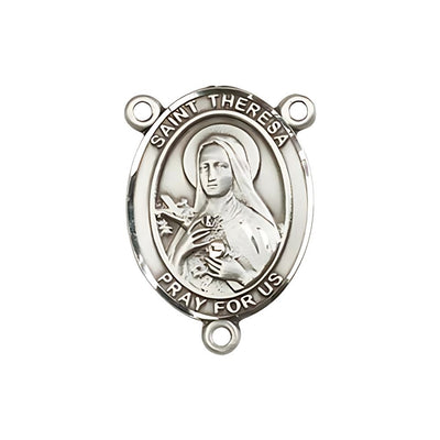 St. Theresa Engravable Silver Rosary Centerpiece, Measures 3/4-inch tall by 1/2-inch wide, Bliss Manufacturing