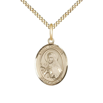 St. Theresa Gold-filled Oval Medal with Gold-plated Chain, Measures 3/4" tall x 1/2" wide, Bliss Manufacturing