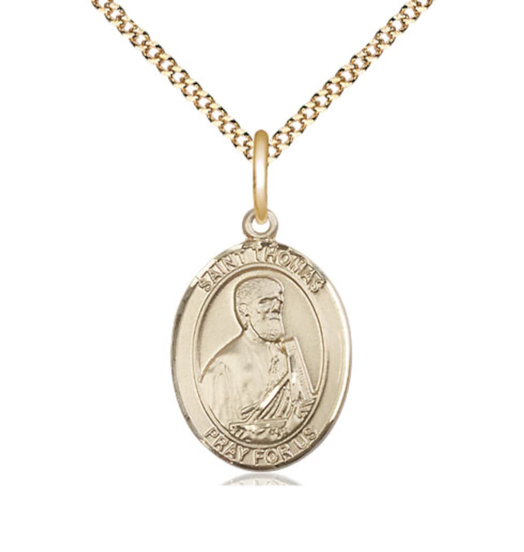 Bliss St Thomas the Apostle Gold-filled Oval Medium Medal Necklace with Plated Chain,