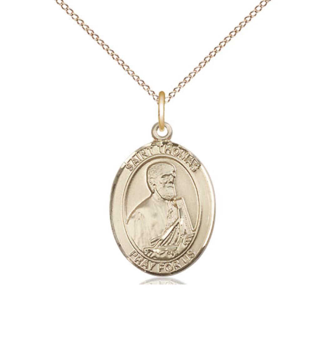 Bliss St Thomas the Apostle Gold-filled Oval Medium Medal Necklace with Gold-filled Chain,