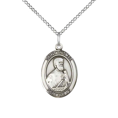 St Thomas the Apostle Sterling Silver Oval Medium Medal Necklace with Sterling Chain, Bliss Manufacturing