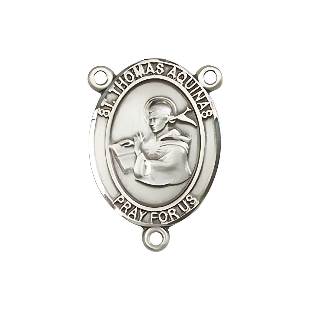 Bliss St. Thomas Aquinas Engravable Silver Rosary Centerpiece, Measures 3/4-inch tall by 1/2-inch wide