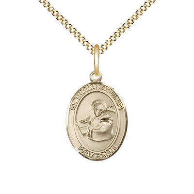 St. Thomas Aquinas 14kt Gold-filled Oval Medal Pendant with Gold-plated Chain, Measures 3/4-inch tall by 1/2-inch wide, Bliss Manufacturing