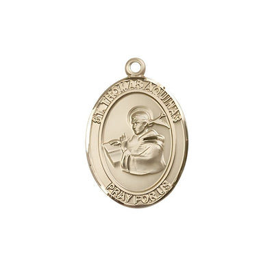 St. Thomas Aquinas 14kt Gold Oval Medal Pendant, Measures 3/4-inch tall by 1/2-inch wide, Bliss Manufacturing