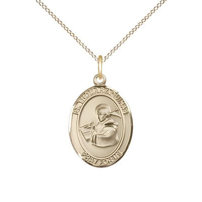 St. Thomas Aquinas 14kt Gold Oval Medal Pendant with 14kt Gold Chain, Measures 3/4-inch tall by 1/2-inch wide, Bliss Manufacturing