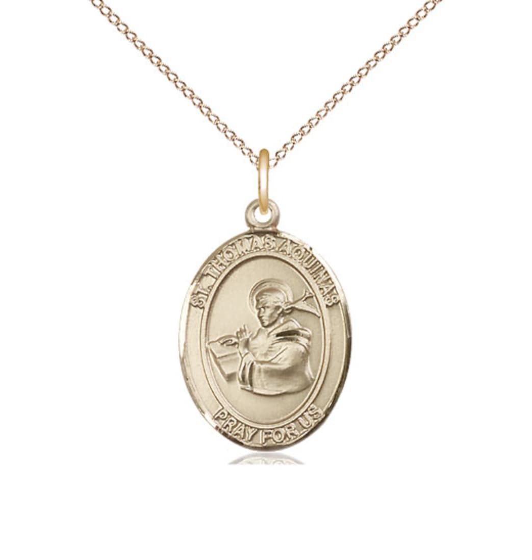 Bliss Manufacturing St Thomas Aquinas 14kt Gold Oval Medium Medal with Chain,