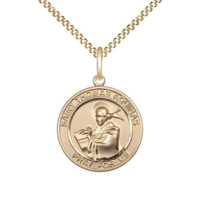 St. Thomas Aquinas 14kt Gold-filled Round Medal Pendant with Gold-plated Chain, Measures 3/4-inch tall by 5/8-inch wide, Bliss Manufacturing