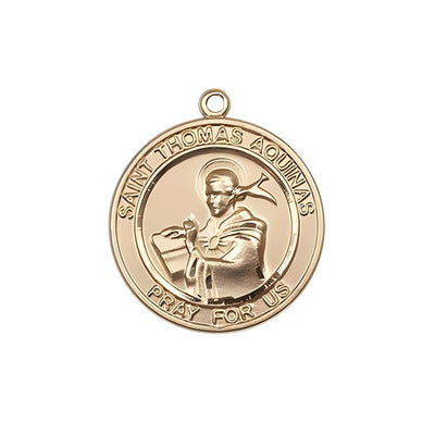 St. Thomas Aquinas 14kt Gold Round Medal Pendant, Measures 3/4-inch tall by 5/8-inch wide, Bliss Manufacturing