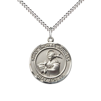 St. Thomas Aquinas Sterling Silver Round Medal Pendant with Rhodium-plated Chain, Measures 3/4-inch tall by 5/8-inch wide, Bliss Manufacturing