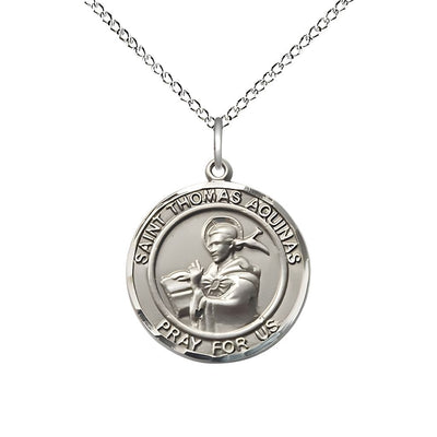 St. Thomas Aquinas Sterling Silver Round Medal Pendant with Sterling Chain, Measures 3/4-inch tall by 5/8-inch wide, Bliss Manufacturing