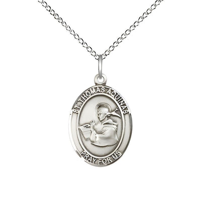 St. Thomas Aquinas Sterling Silver Oval Medal Pendant with Sterling Chain, Measures 3/4-inch tall by 1/2-inch wide, Bliss Manufacturing