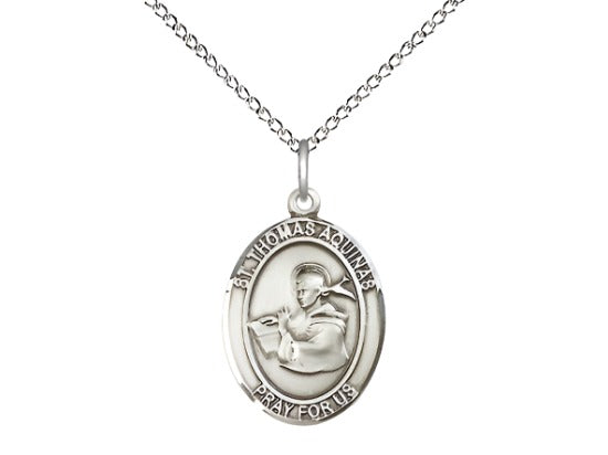 Bliss Medium Sterling Silver St Thomas Aquinas Pendant on a 18 inch Sterling Silver Light Curb Chain,