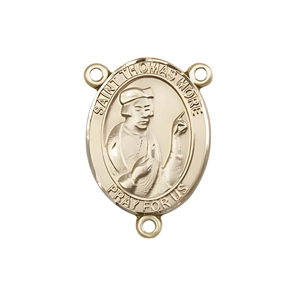 Bliss St. Thomas More Engravable Gold Rosary Centerpiece, Measures 3/4-inch tall by 1/2-inch wide