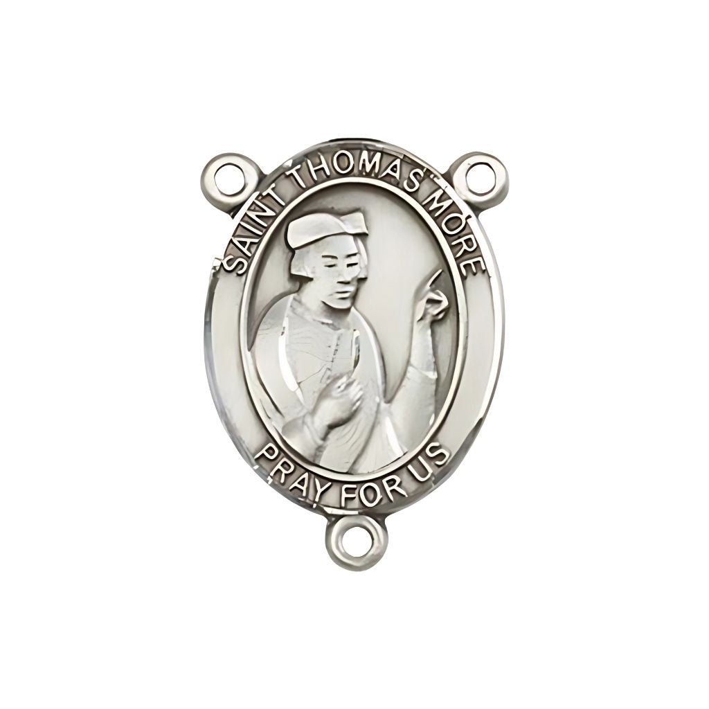 Bliss St. Thomas More Engravable Silver Rosary Centerpiece, Measures 3/4-inch tall by 1/2-inch wide