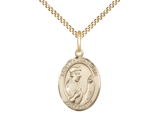 Medium Bliss 14kt Gold Filled St Thomas More Pendant on a 18 inch Gold Plate Light Curb Chain,