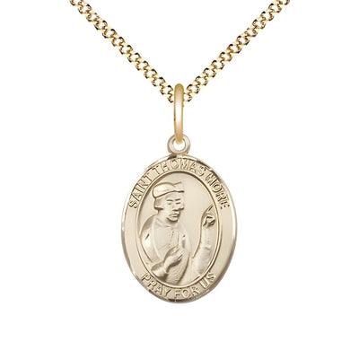 Medium 14kt Gold Filled St Thomas More Pendant on a 18 inch Gold Plate Light Curb Chain, Bliss Manufacturing