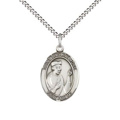 Medium Pewter St Thomas More Pendant on a 18 inch Light Rhodium Light Curb Chain, Bliss Manufacturing