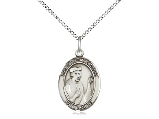 Bliss Medium Sterling Silver St Thomas More Pendant on a 18 inch Sterling Silver Light Curb Chain,