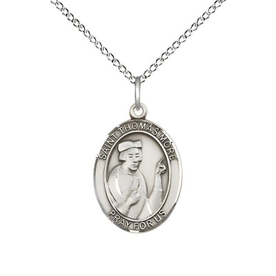 Medium Sterling Silver St Thomas More Pendant on a 18 inch Sterling Silver Light Curb Chain, Bliss Manufacturing