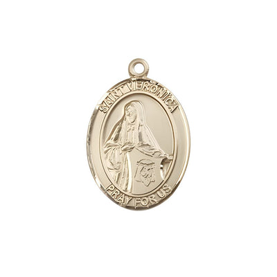St. Veronica 14kt Gold Oval Medal Pendant, Measures 3/4-inch tall by 1/2-inch wide, Bliss Manufacturing