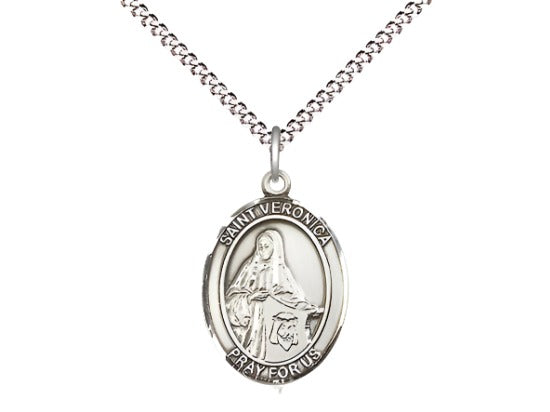 Bliss Pewter St Veronica Pendant on a 18 inch Light Rhodium-plated Light Curb Chain,