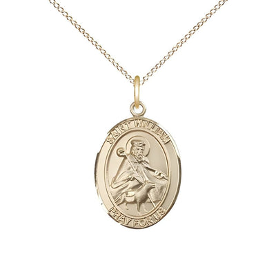 St. William of Rochester 14kt Gold Oval Medal Pendant with 14kt Gold Chain, Measures 3/4-inch tall by 1/2-inch wide, Bliss Manufacturing