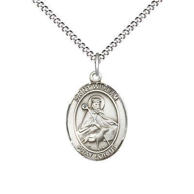 St. William of Rochester Sterling Silver Oval Medal Pendant with Rhodium-plated Chain, Measures 3/4-inch tall by 1/2-inch wide, Bliss Manufacturing