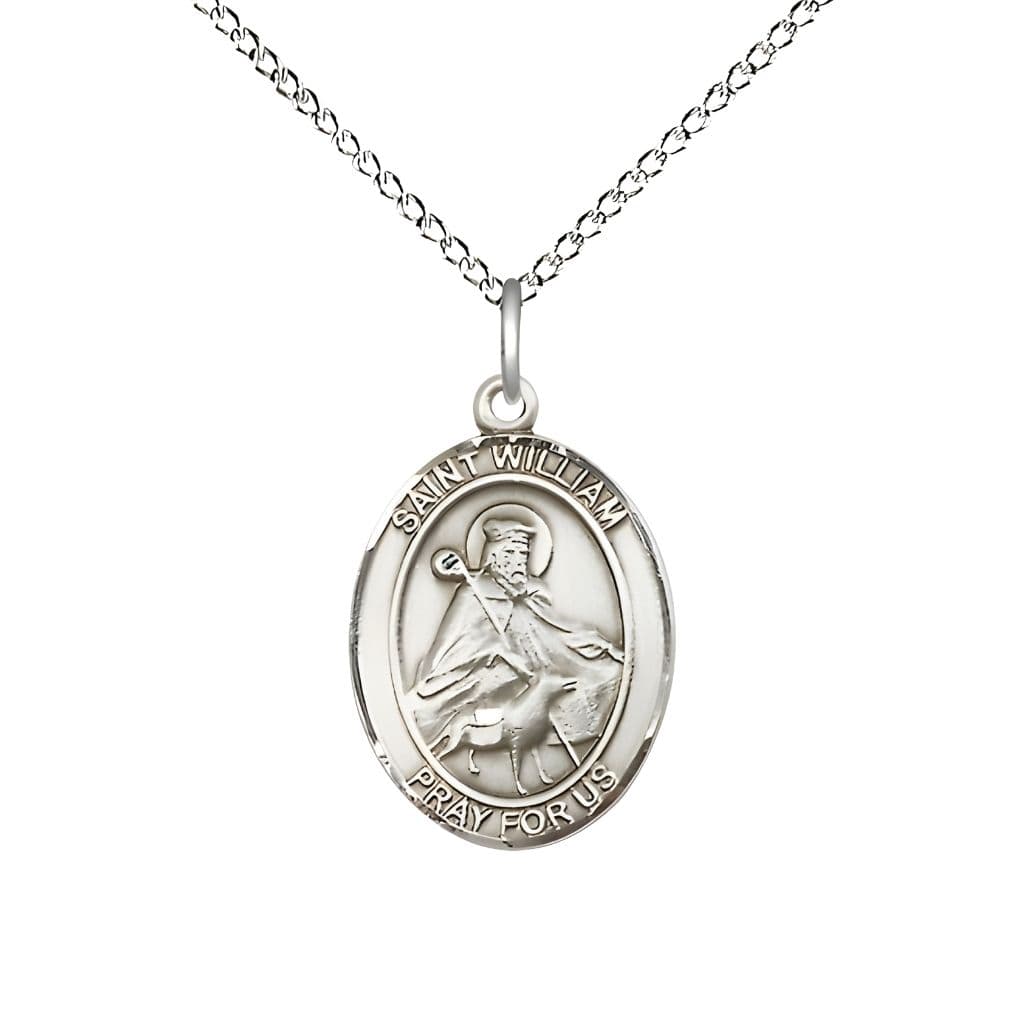 Bliss St. William of Rochester Sterling Silver Oval Medal Pendant with Sterling Chain, Measures 3/4-inch tall by 1/2-inch wide.