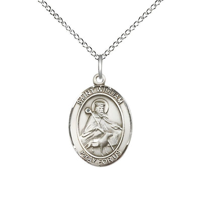 St. William of Rochester Sterling Silver Oval Medal Pendant with Sterling Chain, Measures 3/4-inch tall by 1/2-inch wide, Bliss Manufacturing