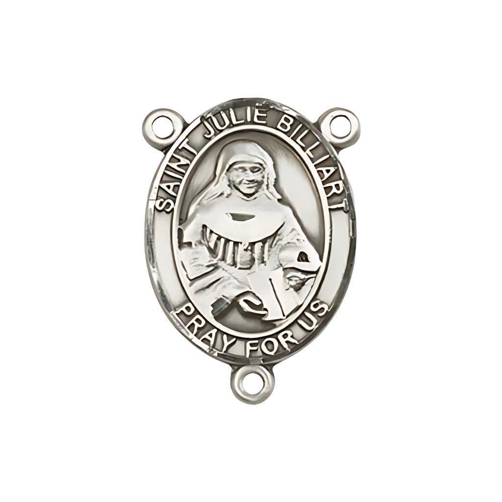 Bliss St. Julie Billiart Engravable Rosary Centerpiece in Silver,