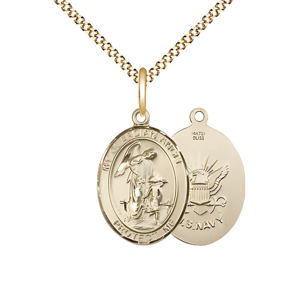 Bliss 'My Guardian Angel' and U.S. Navy Emblem 14kt Gold-filled Medal with Plated Chain, 3/4-inch,