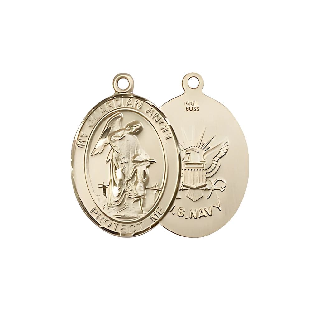 Bliss 'My Guardian Angel' and U.S. Navy Emblem 14kt Gold Medal, 3/4-inch,