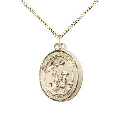 Navy Guardian Angel 14kt Gold-filled Oval Medal Pendant with Gold-filled Chain, Measures 3/4-inch tall by 1/2-inch wide. Deluxe Gift Box, Bliss Manufacturing