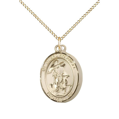 Coast Guard Guardian Angel 14kt Gold-filled Oval Medal Pendant with Gold-filled Chain, Measures 3/4-inch tall by 1/2-inch wide. Deluxe Gift Box, Bliss Manufacturing