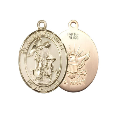 Navy Guardian Angel 14kt Gold-filled Oval Medal Pendant, Bliss Manufacturing