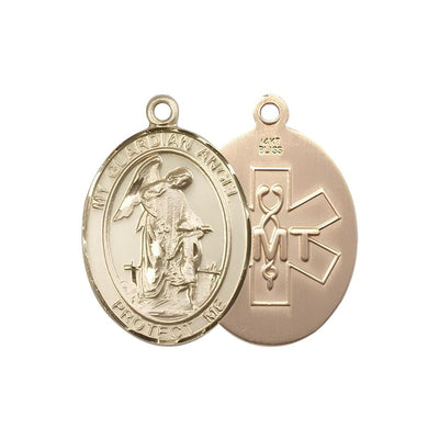 EMT Guardian Angel 14kt Gold Oval Medal Pendant, Measures 3/4-inch tall by 1/2-inch wide. Deluxe Gift Box, Bliss Manufacturing