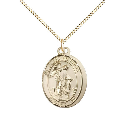 Army Guardian Angel 14kt Gold Oval Medal Pendant with 14kt Gold Chain, Measures 3/4-inch tall by 1/2-inch wide. Deluxe Gift Box, Bliss Manufacturing