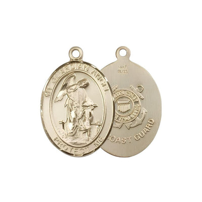 Coast Guard Guardian Angel 14kt Gold Oval Medal Pendant, Measures 3/4-inch tall by 1/2-inch wide. Deluxe Gift Box, Bliss Manufacturing