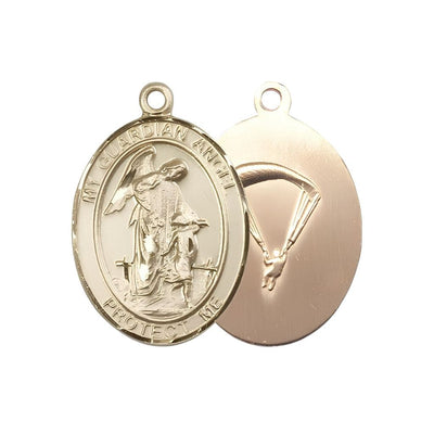 Paratrooper Guardian Angel 14kt Gold Oval Medal, Measures 3/4-inch tall by 1/2-inch wide. Deluxe Gift Box, Bliss Manufacturing