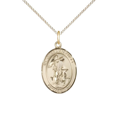 Guardian Angel with Child 14kt Gold Oval Medal Pendant with 14kt Gold Chain, Measures 3/4-inch tall by 1/2-inch wide. Deluxe Gift Box, Bliss Manufacturing