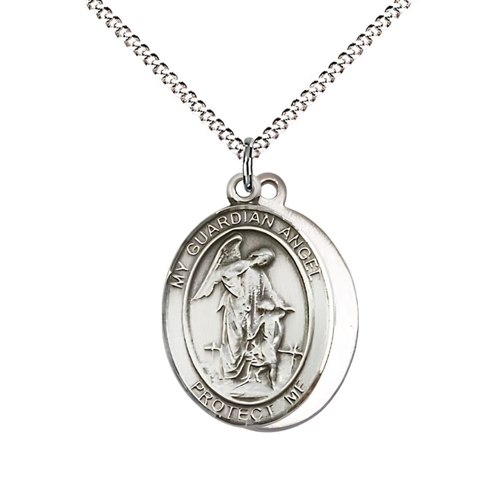 Bliss EMT Guardian Angel Sterling Silver Oval Medal Pendant with Rhodium-plated Chain, Measures 3/4-inch tall by 1/2-inch wide. Deluxe Gift Box.