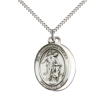 EMT Guardian Angel Sterling Silver Oval Medal Pendant with Rhodium-plated Chain, Measures 3/4-inch tall by 1/2-inch wide. Deluxe Gift Box, Bliss Manufacturing