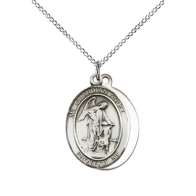 EMT Guardian Angel Sterling Silver Oval Medal Pendant with Sterling Silver Chain, Measures 3/4-inch tall by 1/2-inch wide. Deluxe Gift Box, Bliss Manufacturing