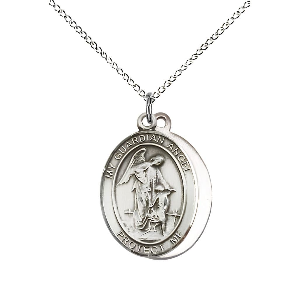 Bliss Paratrooper Guardian Angel Sterling Silver Oval Medal Pendant with Sterling Chain, Measures 3/4-inch tall by 1/2-inch wide. Deluxe Gift Box.