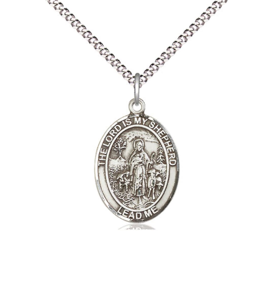 Bliss Lord Is My Shepherd Pewter Oval Medium Engravable Medal Necklace,