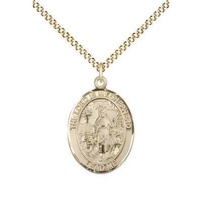 Lord Is My Shepherd 14kt Gold-filled Oval Medal Pendant with Gold-plated Chain, Measures 3/4-inch tall by 1/2-inch wide, Bliss Manufacturing