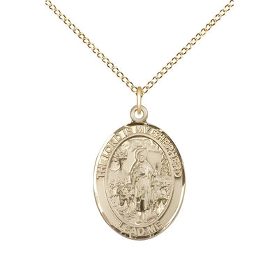 Lord Is My Shepherd 14kt Gold-filled Oval Medal Pendant with Gold-filled Chain, Measures 3/4-inch tall by 1/2-inch wide, Bliss Manufacturing