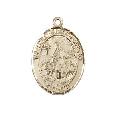 Lord Is My Shepherd 14kt Gold Oval Medal Pendant, Measures 3/4-inch tall by 1/2-inch wide, Bliss Manufacturing