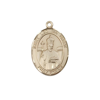 St. Leo the Great 14kt Gold Oval Medal Pendant, Measures 3/4-inch tall by 1/2-inch wide, Bliss Manufacturing